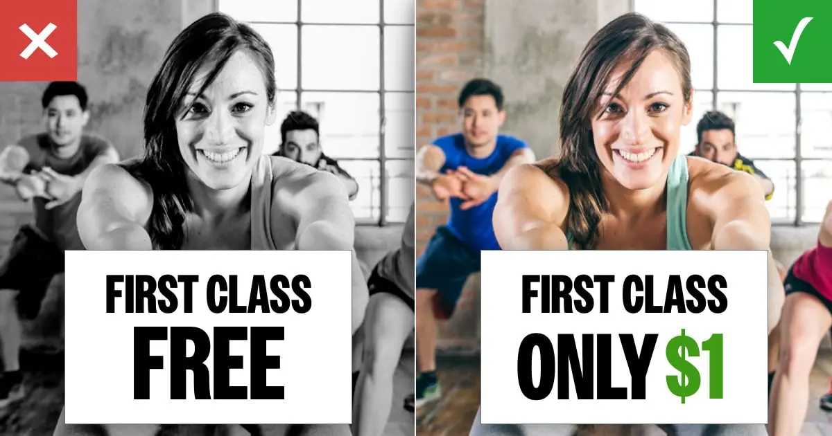 Gym offer in which first class seems mote enticing for $1 instead of free