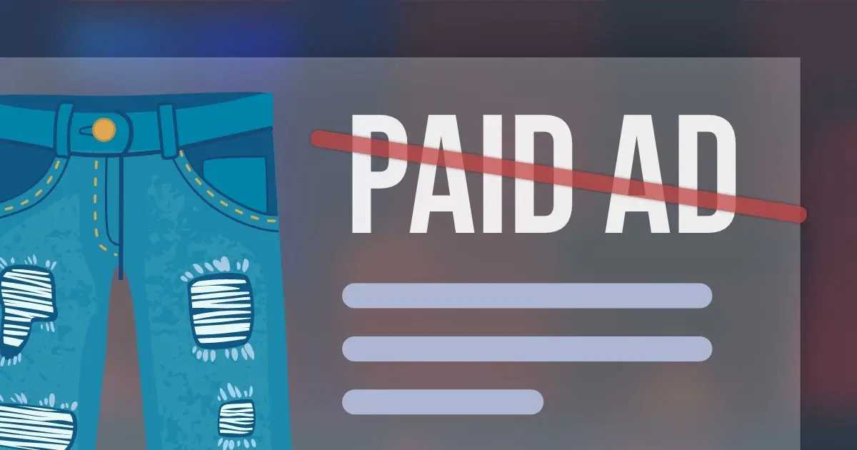 An ad for jeans with "Paid Ad" crossed out