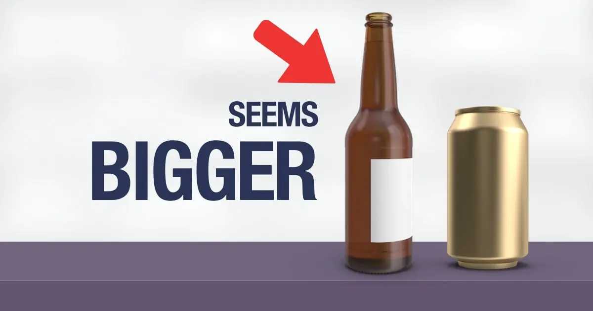 Beer bottle seems larger than beer can