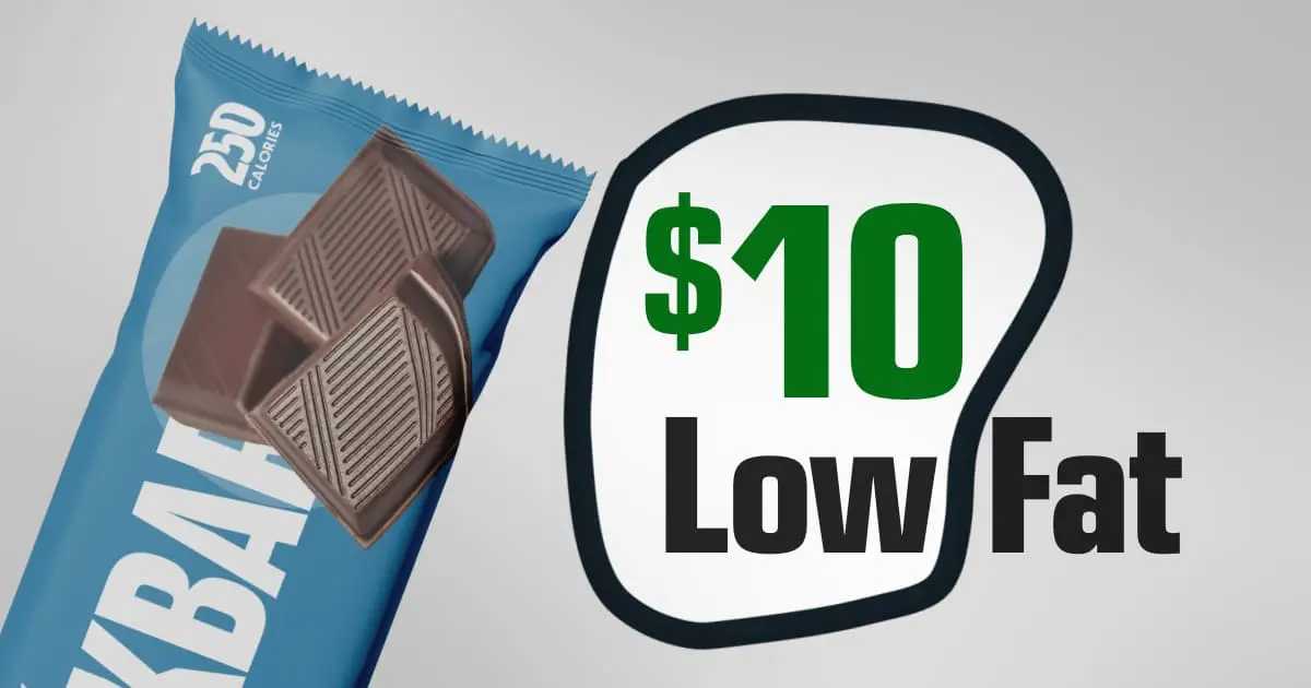 A $10 chocolate bar seems cheaper next to the words "low fat"